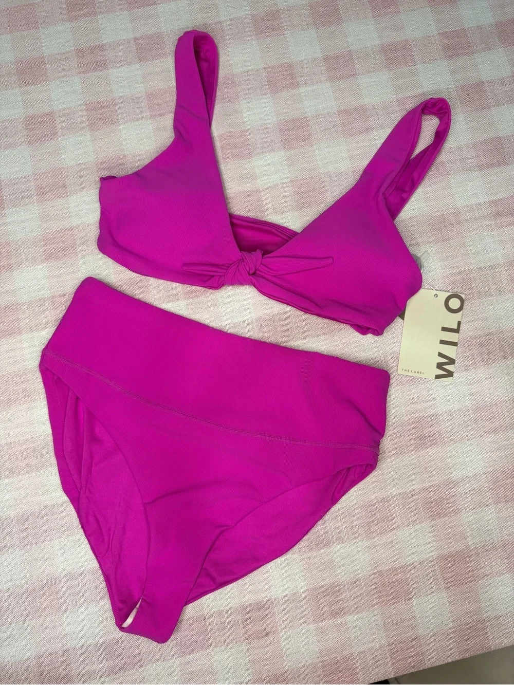 NWT WILO The Label Tie Front Bikini Set Small Sweet Rose Violet Pink